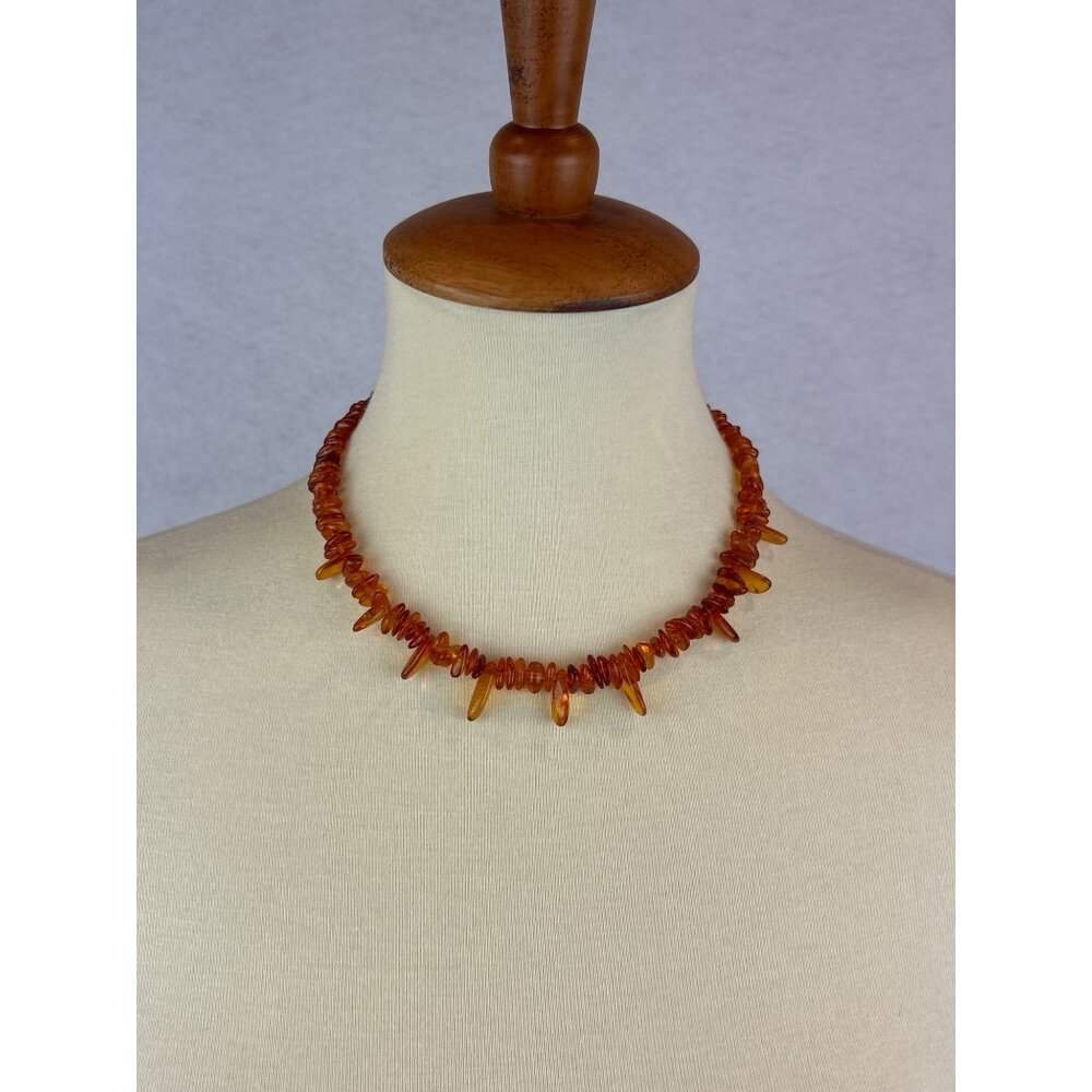 Amber Chip Necklace Organic Beads Barrel Screw Clasp